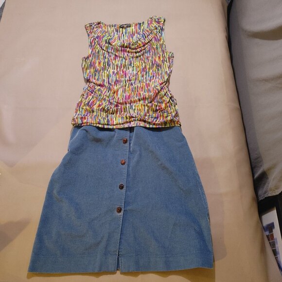 Vintage 80s L.L. Bean Blue Corduroy Skirt - Picture 3 of 14